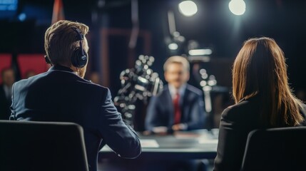 Back View of Two People in a Television Studio Setting