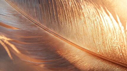   A feather with light reflecting on its back and feathers