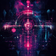 Obraz premium Futuristic Electronic Music Cover with Neon Lights and Glitch