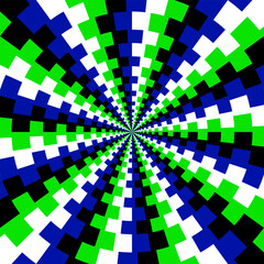 Eye-catching color circular pattern of shifted squares stripes. Psychedelic background design.