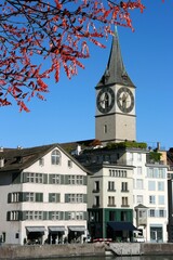 Obraz premium Zurich city landmark view in Switzerland. Autumn leaves - fall season leaf color.