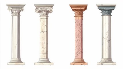 Fototapeta premium Four classical columns in ancient Greek and Roman architecture: Doric, Ionic, Corinthian, and Tuscan.
