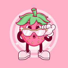 ELEGANCE STRAWBERRY FRUIT VINTAGE MASCOT CHARACTER AND ILLUSTRATION