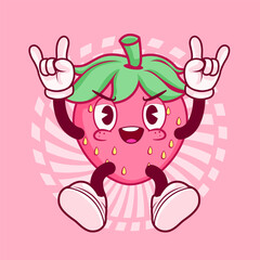 METAL STRAWBERRY FRUIT VINTAGE MASCOT CHARACTER AND ILLUSTRATION