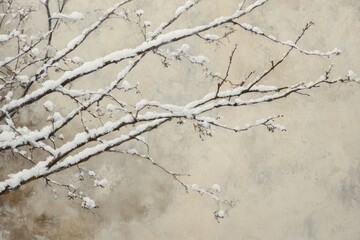Snow-Covered Tree Branches Against a Textured Wall