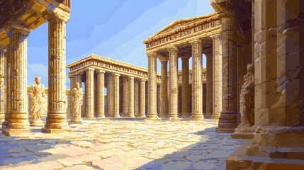 Obraz premium Ancient Greece Pixel Art Scene