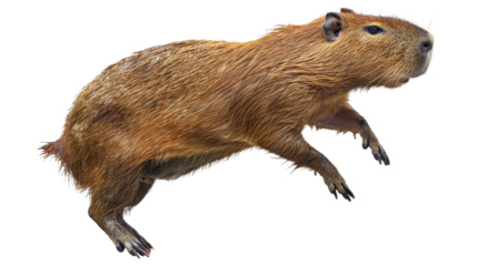 Capybara jumping  on isolated white background