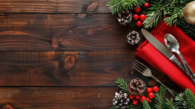 Festive Tableware Arrangement with Red Napkins