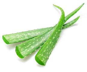 Fresh cuts of aloe Vera leaf isolated on white background.