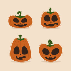 Set of Halloween pumpkin flat icon vector illustration