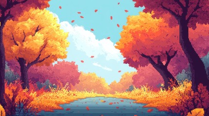 Bright Forest Pathway in Autumn Colors