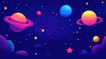 Colorful Space Illustration with Stars and Planets