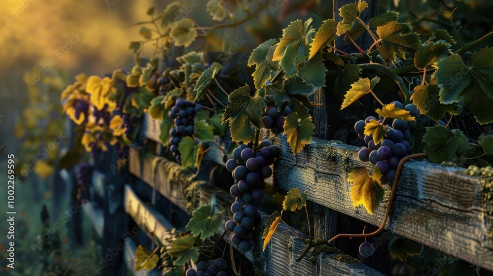 Sticker Grapevine with Leaves and Fruits in Natural Setting