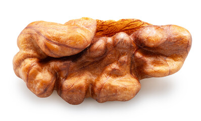 Piece of walnut i kernel isolated on white background. File contains clipping path.