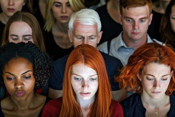 Obraz premium Diverse group arguing online social media addiction cancel culture.