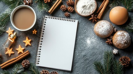 Preparing festive baked goods with spices, nuts, and decorations on a winter table