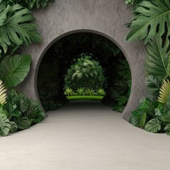 Obraz premium Lush Tropical Archway Surrounded by Green Foliage