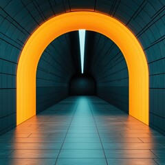 Obraz premium Vibrant Tunnel with Orange Archway and Blue Lighting