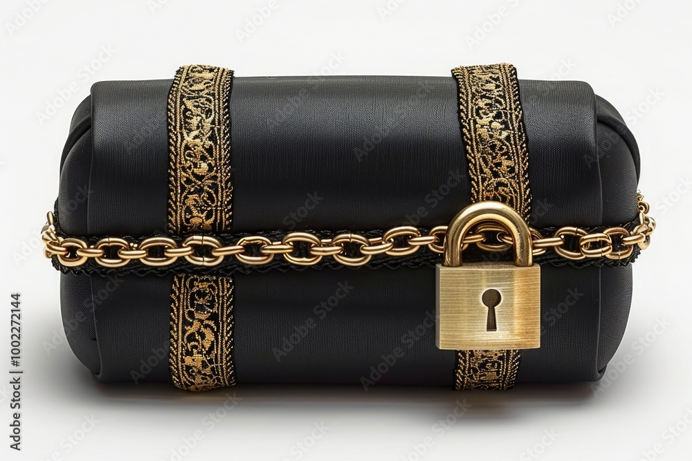 Poster smartphone security with chain and lock on white background.