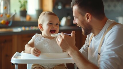 Fathers feeding their little babies