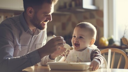 Fathers feeding their little babies