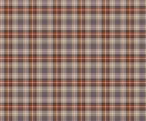 Plaid fabric pattern, cream, brown, white, checkered lines pattern, seamless for textile and clothing design, skirt, pants, apron, tablecloth, blanket or decoration. Vector illustration.