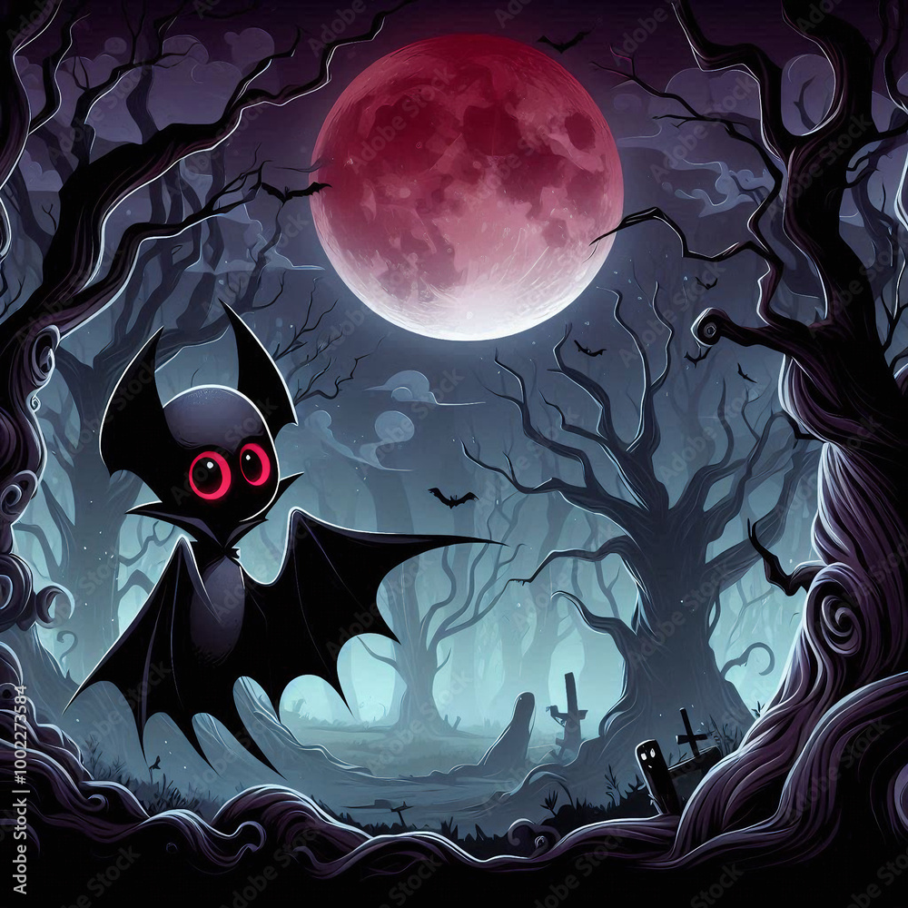 Wall mural Halloween Bat and Full Moon