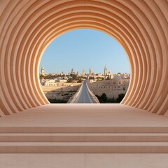 Obraz premium Architectural Arch with Scenic View of Historic City