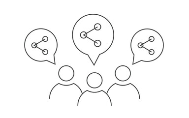 Sharing concept. group chatting, group sharing icons. three persons sharing data. connecting people. people chat communication. graphic picture. high quality. illustration graphic vector design