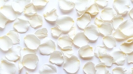   White petals scattered across a pristine white surface, surrounded by a sea of blossoms
