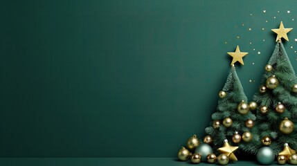 Christmas card design with copy space on green background