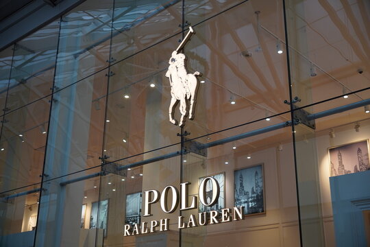 Portsmouth UK 8 January 2024 - Ralph Lauren Polo clothing brand logo. Luxury fashion retailer. store sign in shopping mall 
