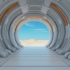 Fototapeta premium Futuristic Tunnel with Desert View