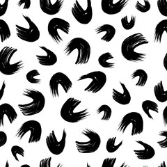 Seamless pattern with black wavy grunge brush strokes