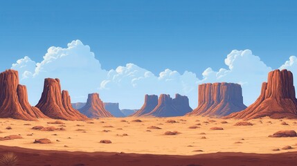 Naklejka premium Retro Desert Landscape with Blocky Rock Formations