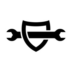 Shield and wrench logo, flat color