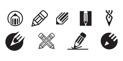 Creative pencil logo design variations set Illustration logo design