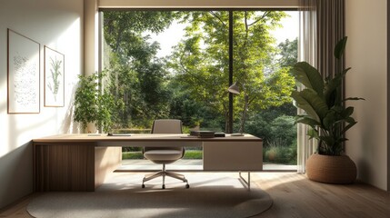 A modern home office with a minimalist desk