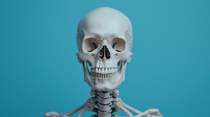 Human Skeleton Model on Blue Background