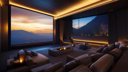 A modern home theater with plush seating
