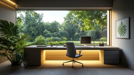 Fototapeta premium A modern home office with a minimalist desk