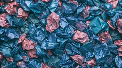 Fototapeta premium Crumpled paper texture in shades of blue and pink.
