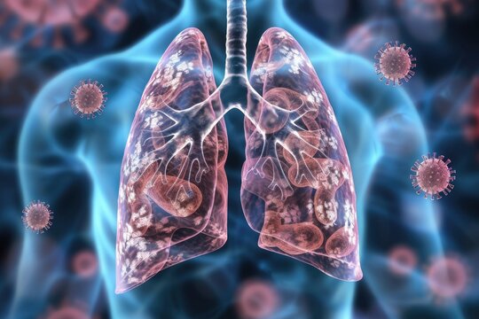 Lung with virus  rsv infection  long covid  world tuberculois day  air pollution and cancer concept