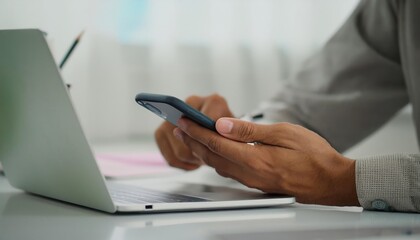 work using texting cell phone typing computer. chatting on mobile, laptop contact us at workup