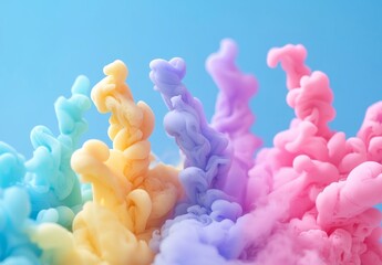 Ink and neon smoke clubs, explosion of holi paint, 3D rendering of psychedelic pastel light background.