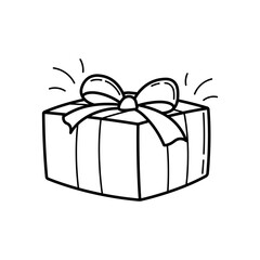 Rectangular gift box for Birthday, Christmas or New Year. Hand drawn illustration