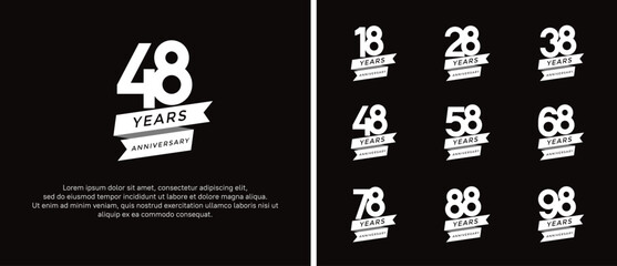 set of anniversary logo flat white color on black background for celebration moment