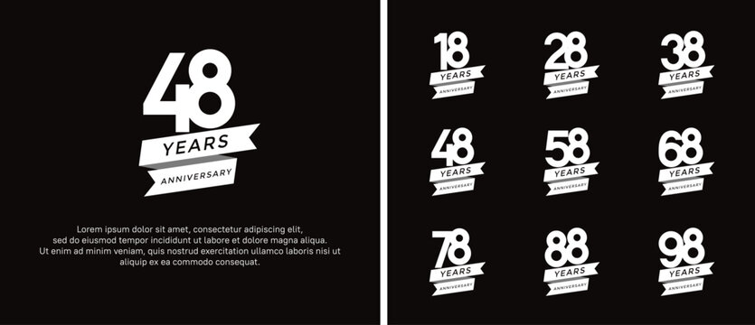 set of anniversary logo flat white color on black background for celebration moment