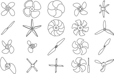 Propeller icon set. Thin line art editable stroke.