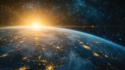 Obraz premium Stunning view of Earth from space with glowing sunrise